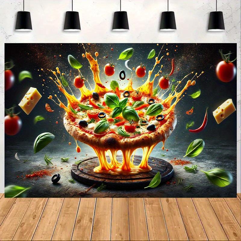2D flat surface, pizza party background, suitable for family, garden or courtyard decoration, polyester fiber material