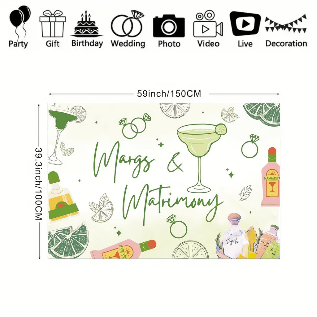 2D plane 1 piece of background for a bride's gift photo decorated with margarita glasses lime slices and citrus juice bottles
