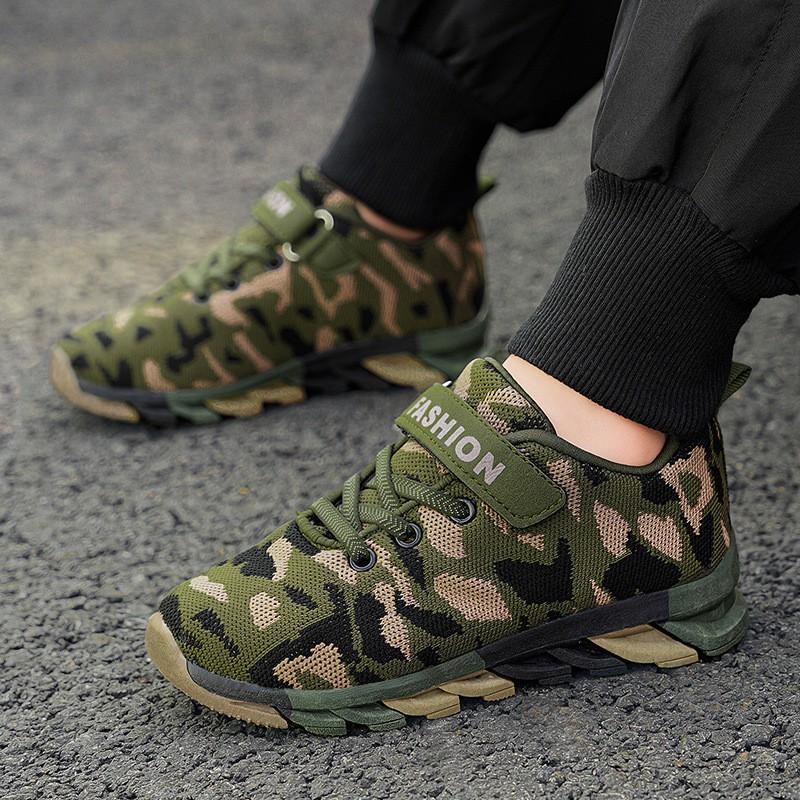 Kids Camo Training Shoes Outdoor Camps Ages 10-15 Breathable Mesh Sneakers With Hook Loop