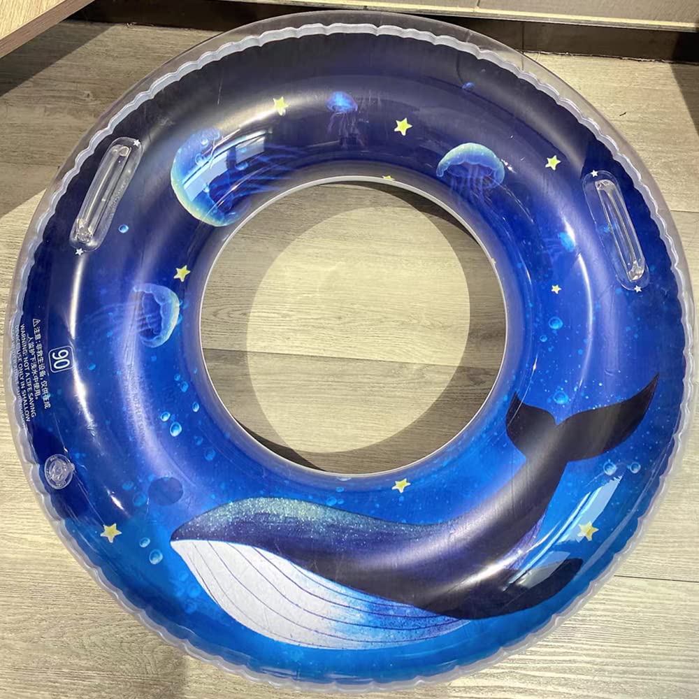 TINMAKU Inflatable Ring for Adults and Children, with Handle, O-Shaped, 90cm Diameter (Whale Pattern), Perfect for Swimming and Summer Vacation
