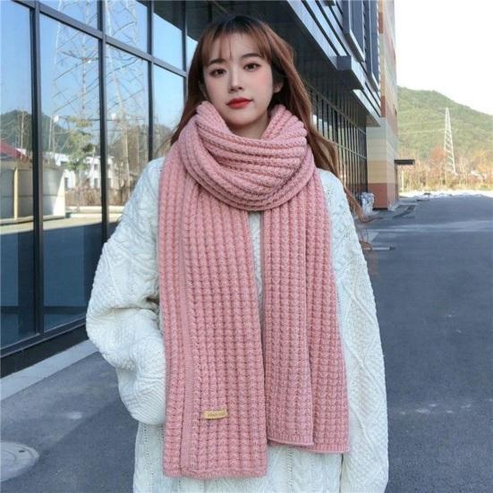 Winter Scarf Knitted Thickened Solid Color Elastic Windproof Stay Warm Anti-shrink Lady School Outdoor Scarf Clothes Accessories