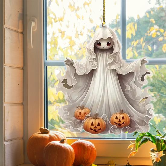 Подвеска для автомобиля на Хэллоуин Призрак 2D Плоский призрак с тыквой Акриловый талисман для зеркала заднего вида автомобиля Аксессуары для подвешивания в салон автомобиля