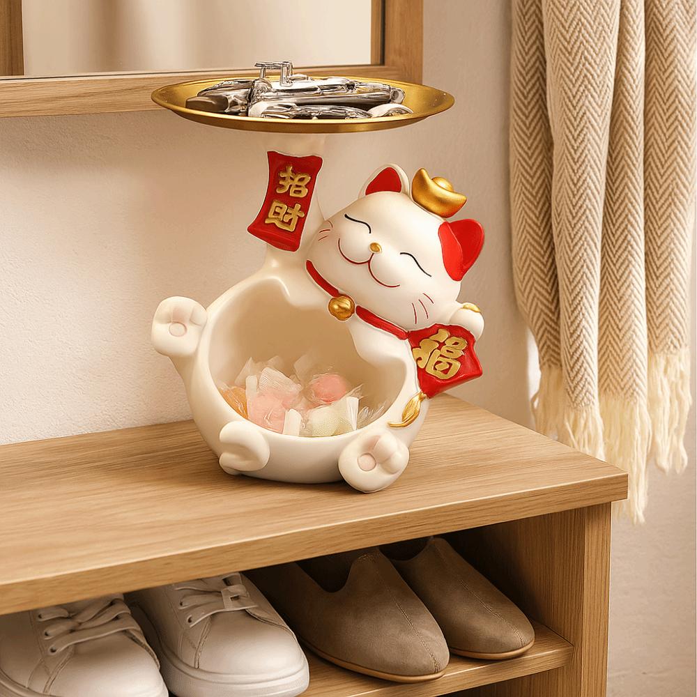 Поднос из смолы для хранения ключей, украшения, модель фигурки кошки, кот удачи, поднос для хранения ключей, статуэтка ручной работы