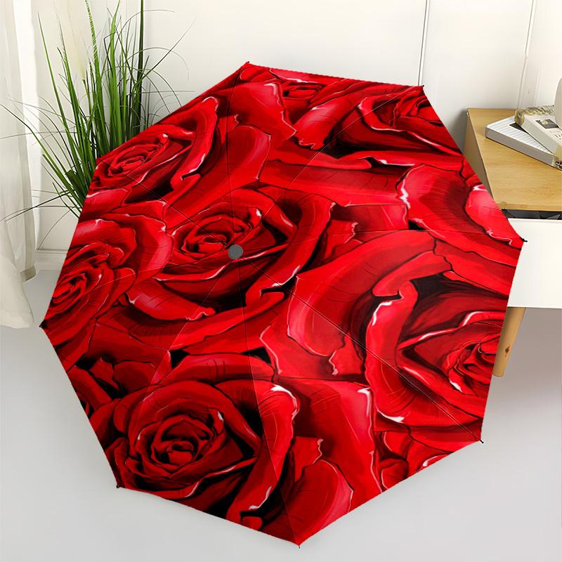 Rainbow Rose Automatic Folding Umbrella Lightweight Retractable Design With 8 Ribs For Outdoor Travel Accessoriest87