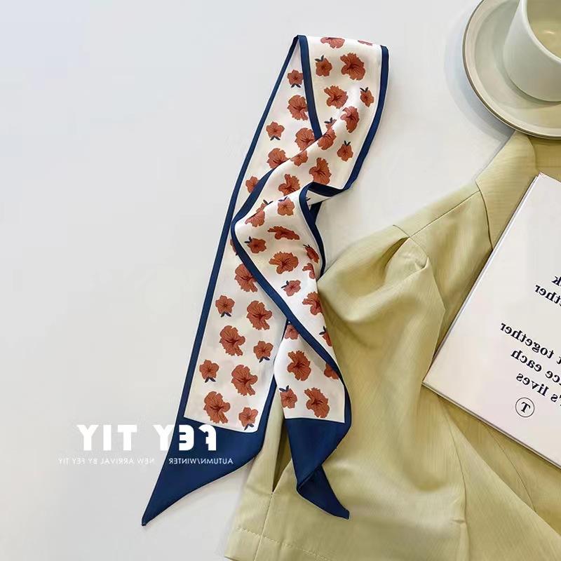 Маленький белый и нежно-зеленый шелковый шарф для женщин, тонкая лента, повязка на голову, резинка для волос, украшение для сумки, длинный