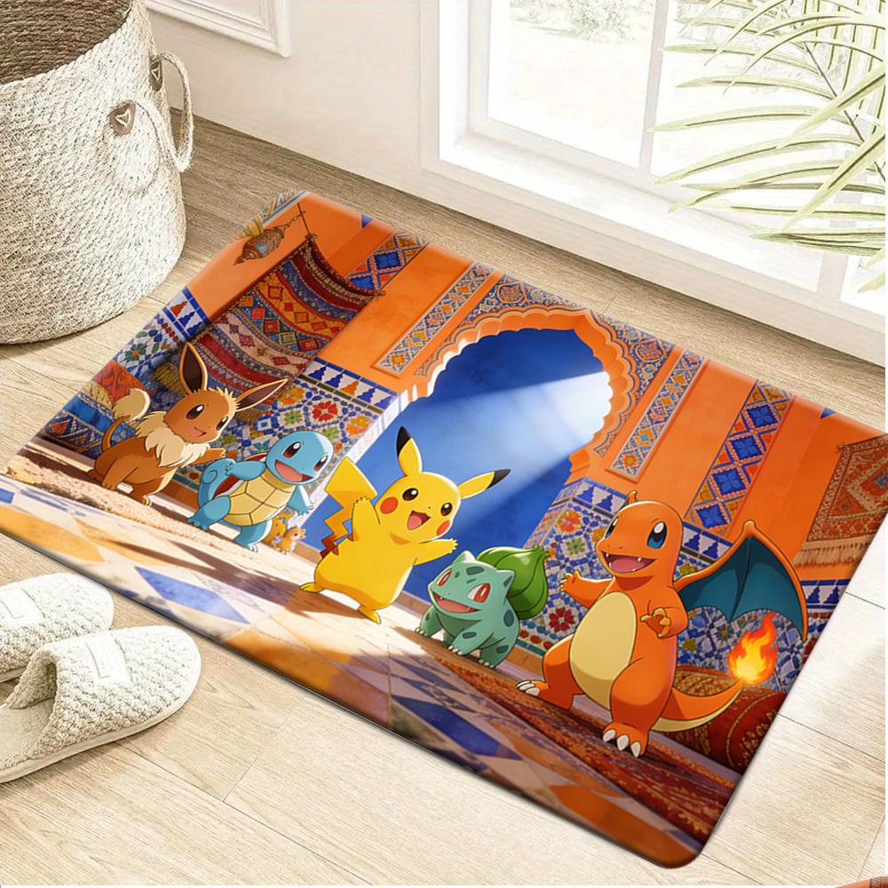 Cute Pokemon Bulbasaur & Reading Scene Print Doormat Anti-slip Absorbent Floor Mat for Home Entrance Bedroom Living Room Decor