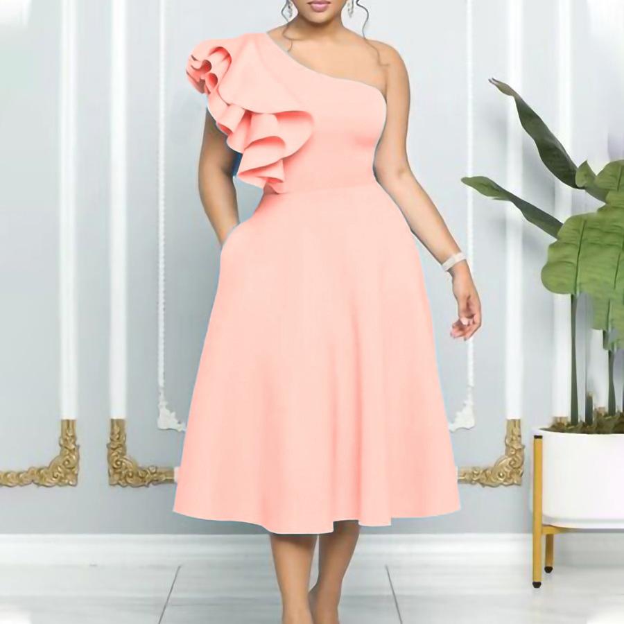 Женское летнее модное платье большого размера с рюшами и одним рукавом, женское элегантное цельное однотонное платье