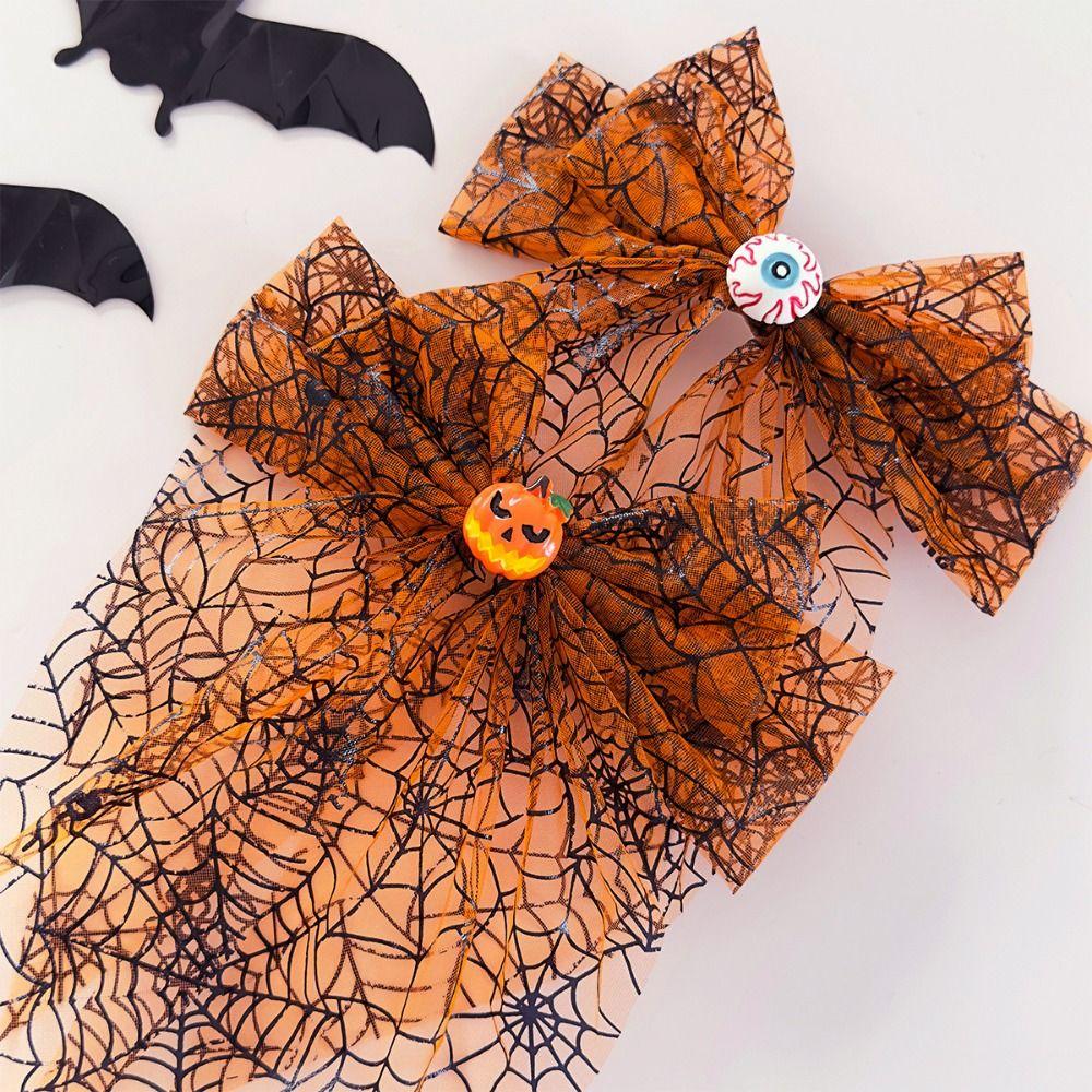 Large Bow Halloween Hair Clip Dark Style Bow Spring Clip Spider Web Hair Bows Holiday Decor