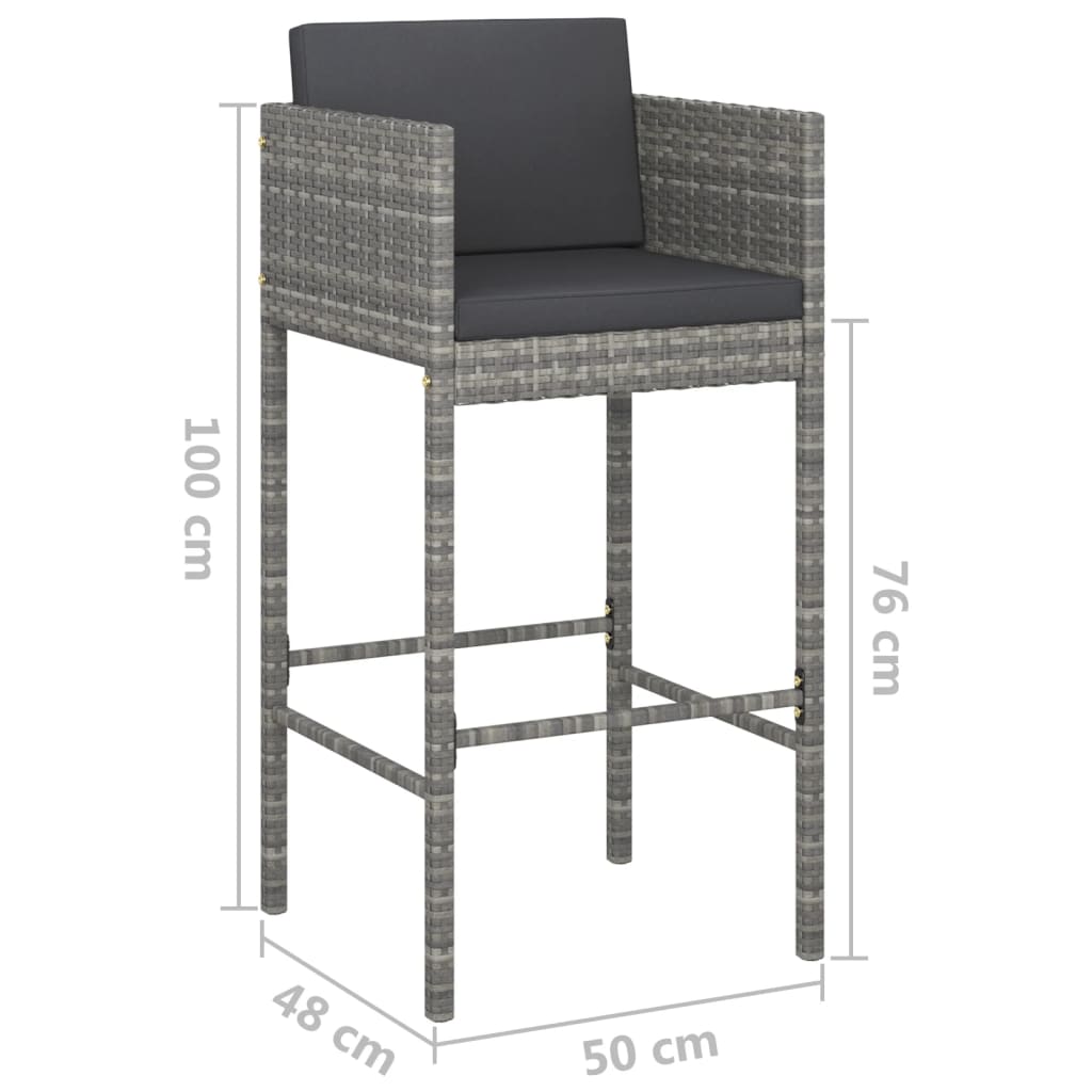 Bar Stool Set of 4 with Cushions Grey Poly Rattan