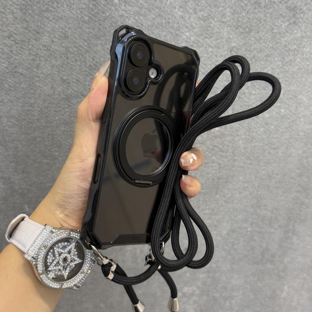 Чехол-держатель с ремешком-шнурком и магнитной подставкой для iPhone 12 13 14 15 16 Pro Max, с шейным ремешком, жесткий