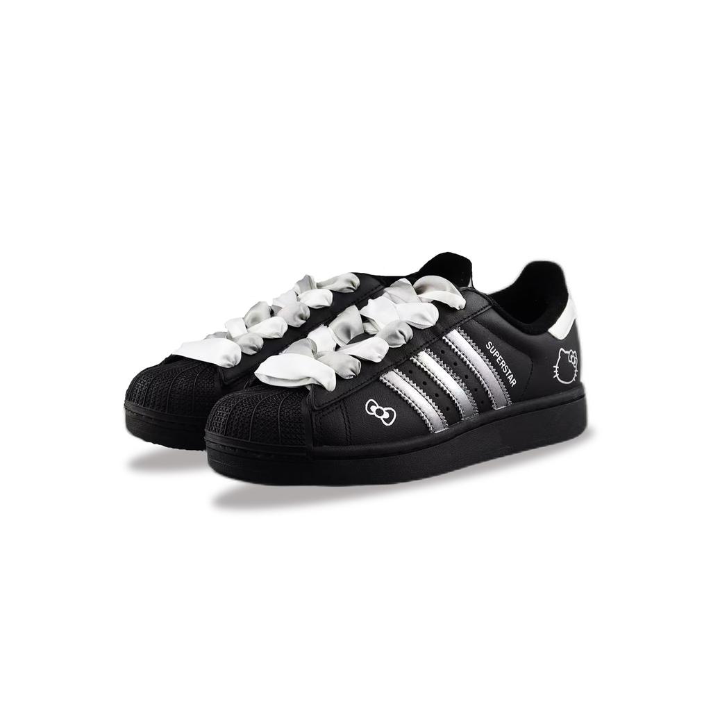 Adidas Originals Superstar 2 Wear resistant And Lightweight Low top Skateboard Shoes Unisex Black Silver JI0079(Team129- 1)
