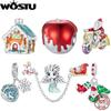 925 Sterling Silver Luminous Santa Claus Charm Enamel Snow House Christmas Pendants Fit Original Bracelet DIY Accessory