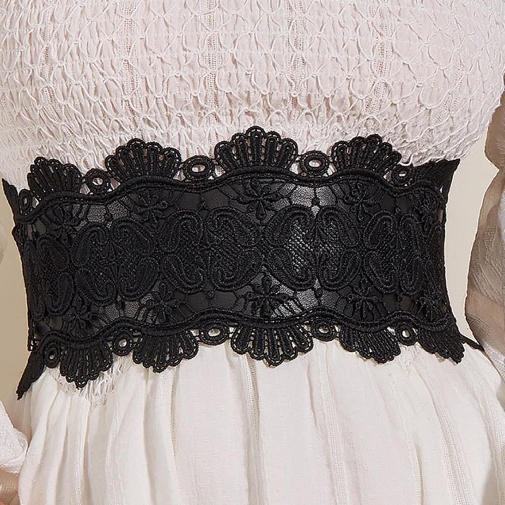 PU Leather Lace Wide Belt Elastic Corset Belt Y2K Women's Belt Dress Accessories