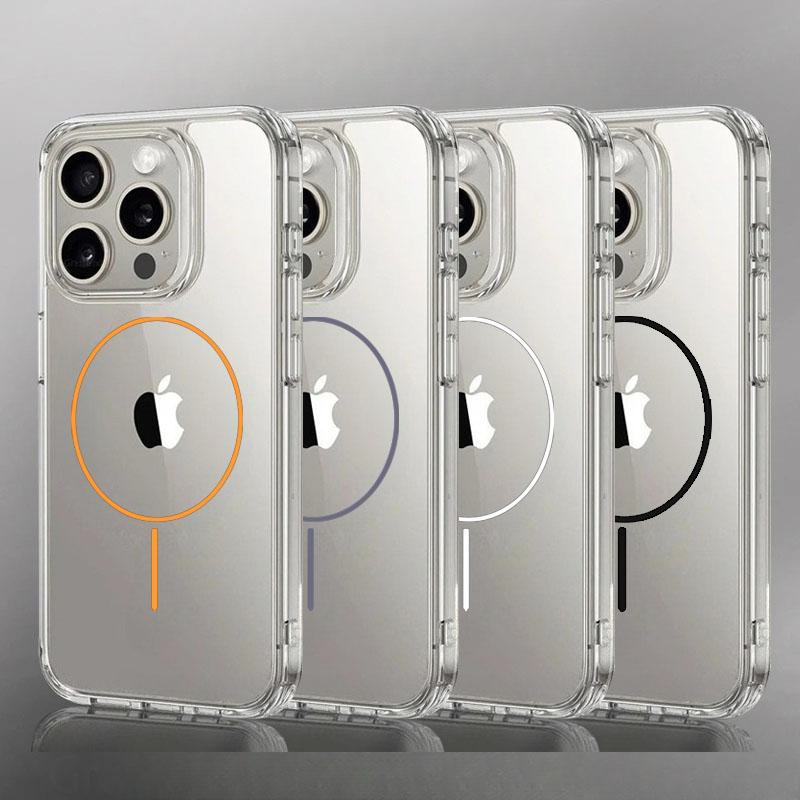 Роскошный тонкий чехол с магнитной беспроводной зарядкой Magsafe для iPhone 16 15 14 Pro Max 13 12 Mini 11 16e Plus Прозрачная задняя крышка