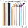 6*215mm 10 Colors Eco-friendly Reusable Metal Straws Set 304 Stainless Steel Drinking Straw Cocktail Party Favor Bar Accessory