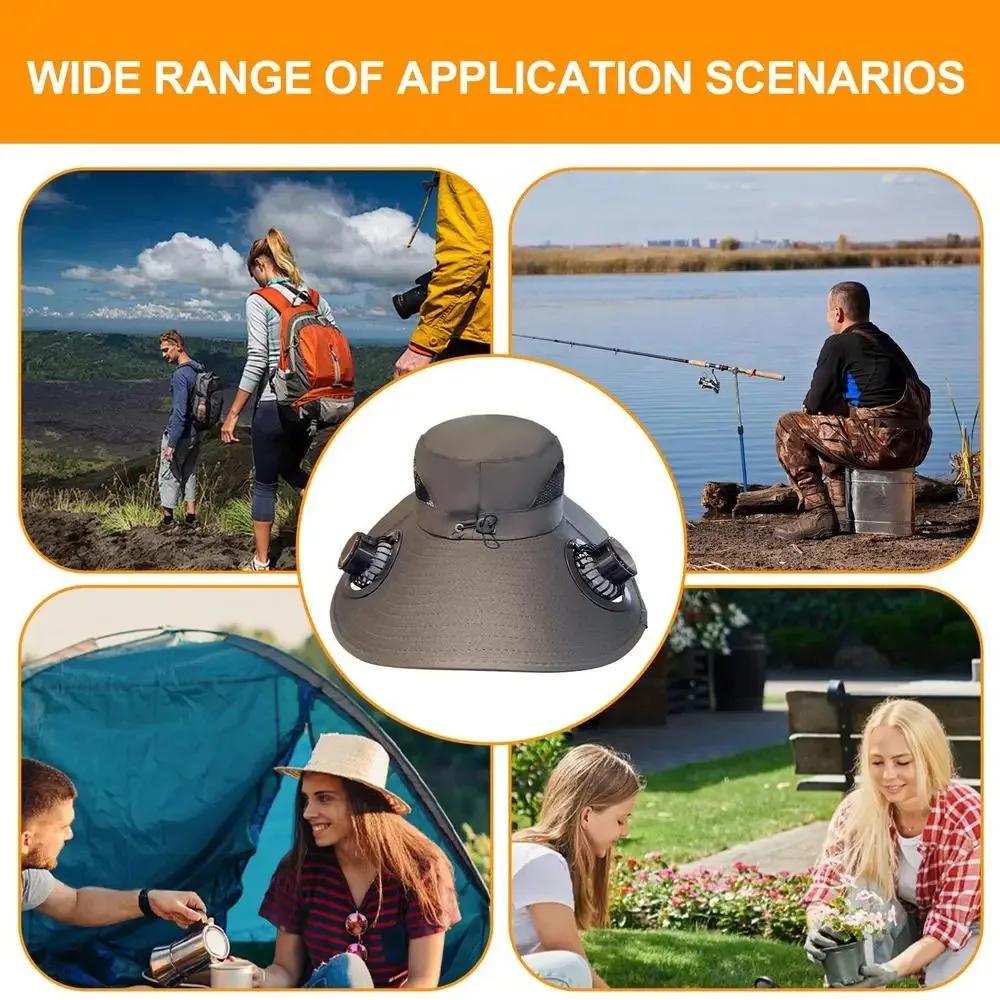 Wide Brim Solar Fisherman Hat Rechargeable Fan Outdoor Sun Hat for Camping Hiking UV Protection Fan Hat Father's Day Gift
