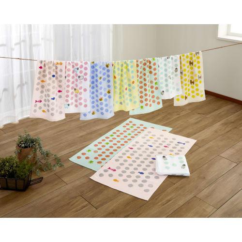 Kosugizen Face Towels, Everyday Print Towels, Happy, 7 Colors (7 Designs), 1 of Each, 34 X 80 Cm, Thin, Quick-Drying, Set of 7, SV-0202-7
