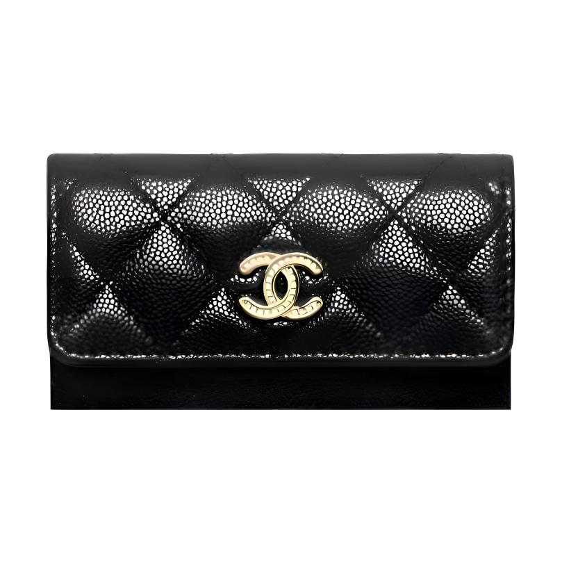 Chanel 25B Металлический Логотип Держатель для карт из телячьей кожи Женские Аксессуары Черный AP4819-B21476-94305