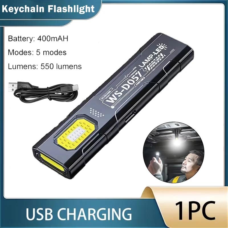 LED Keychain Flashlight Type C Rechargeable 550LM Portable Mini Torch Pocket Lantern Flood Work Light With Magnet For Emergency