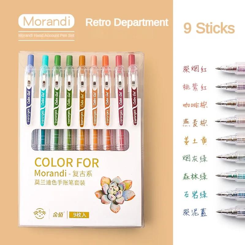 9/36 Color Morandi Gel Pen Set Press Type Color Ballpoint Pen 0.5mm Note-taking Hand Account Stationery Office School Supplies