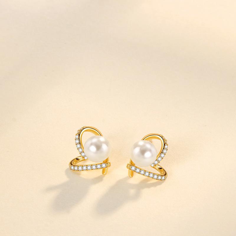 Корейская версия серебряных игольчатых темпераментных жемчужных сережек Love Diamond Stud Серьги Niche Design Универсальные серьги для женщин