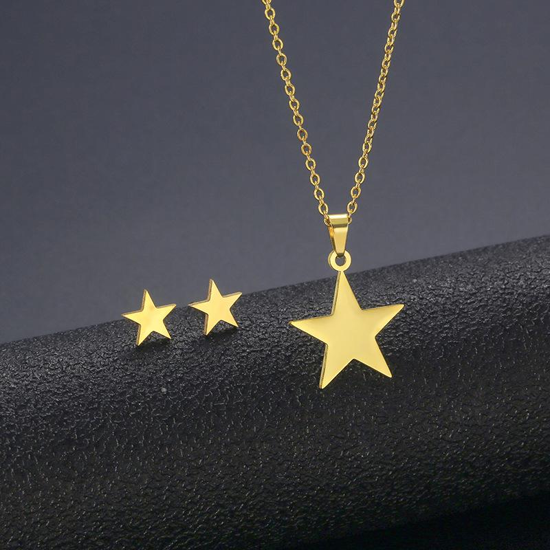 Hip Hop Geometric Necklace And Earrings Set For Women High Gloss Jewelry Set