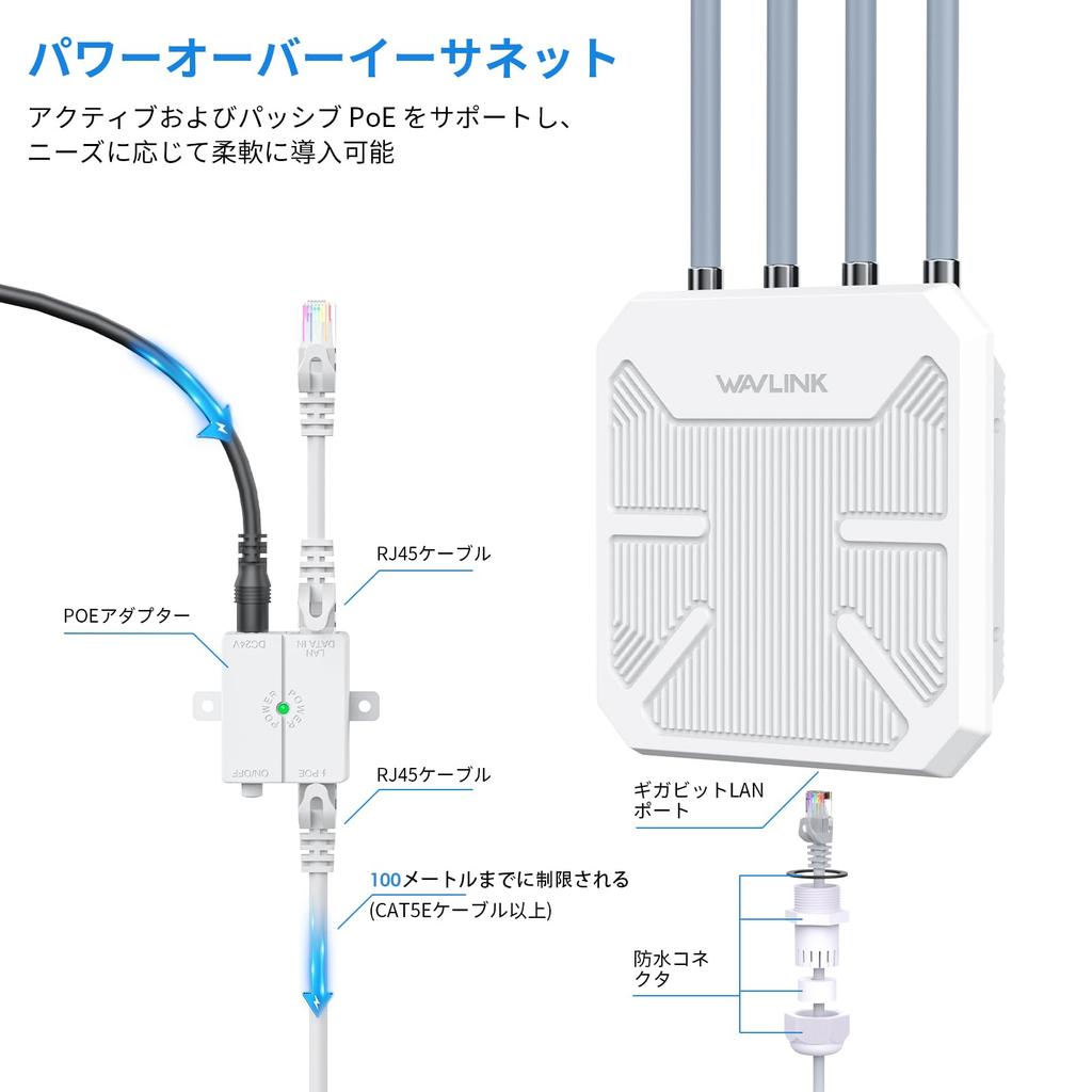 WAVLINK WiFi6 Outdoor Access Dual Band AX3000 Long Range Outdoor WiFi Mesh Extender with High Gain Weatherproof Booster Amplifier Point, 2.4G+5G