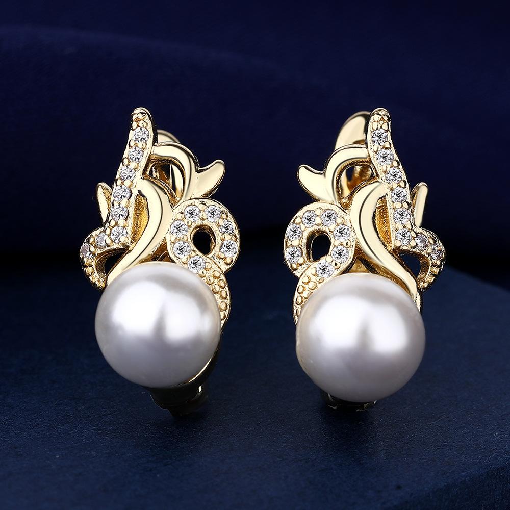 FJ Женщины Красота 585 Роза Смешанный Цвет Белого Золота Имитация Жемчуга Ювелирные Изделия Кубический Циркон Цветы Серьги-Подвески