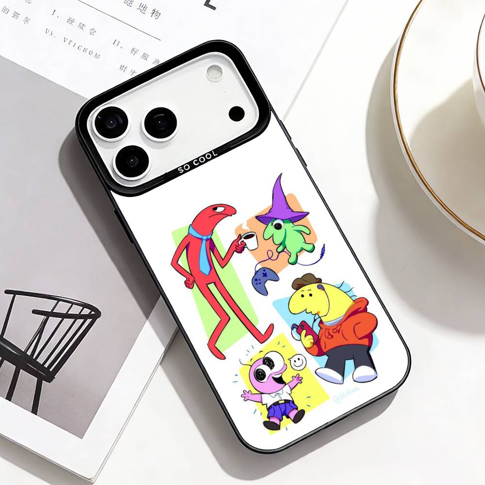 Smiling Friends Phone Case For iPhone17,16,15,14,13,12,11 Plus,Pro Max Black Border Silver Plated Cover