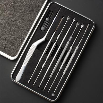 Набор для ухода за ушами из 8 предметов из нержавеющей стали - Двусторонняя ложка, пинцет, зажимы - Твердый набор для чистки ушей без запаха - Руководство, батарейки не требуются