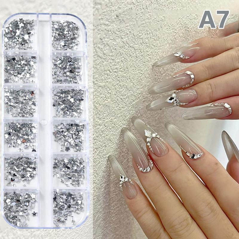 12 Grid Mini Nail Flat Back Beautify Nails Diy Decorative 3D Manicure Nail Art Decorations For Girls