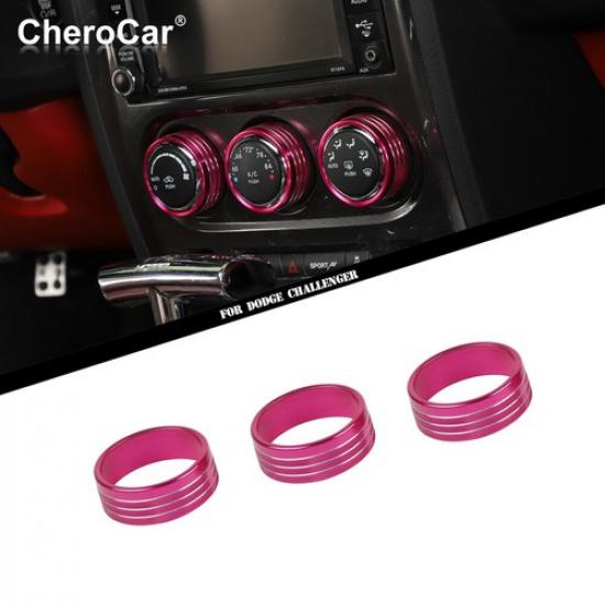 3x Air Conditioner Switch Knob Decor Trim Cover For Dodge Challenger 09-14 Pink