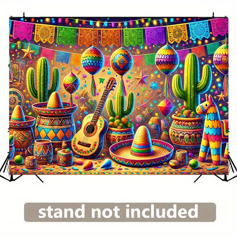 Festival themed background banner - vibrant Mexican party decoration including Sol é ro hats cacti Malakas and camels