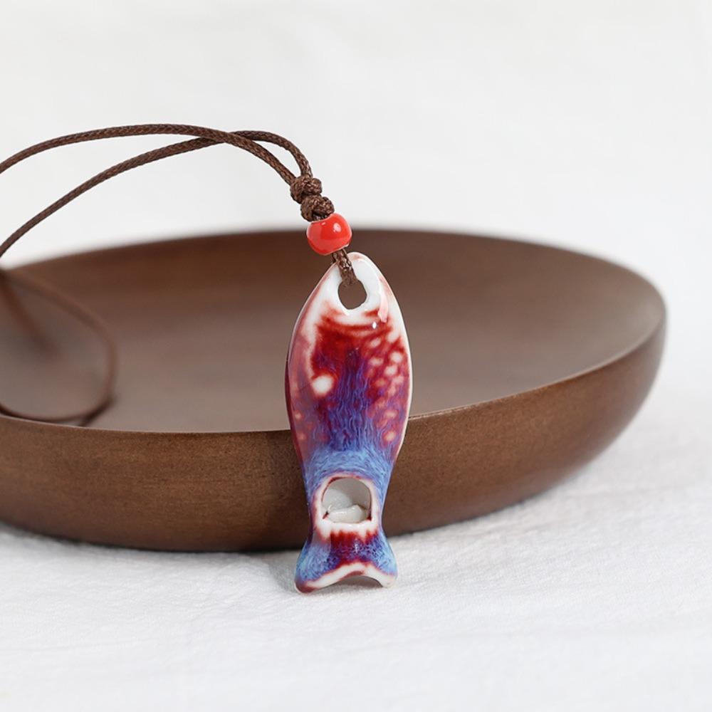 Handmade Fish Whistle Necklace Adjustable Cord Porcelain Fish Pendant Jewelry Accessories