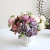 30cm Rose Pink Silk Bouquet Peony Artificial Flowers 5 Big Heads 4 Small Bud Bride Wedding Home Decoration Fake Flowers Faux