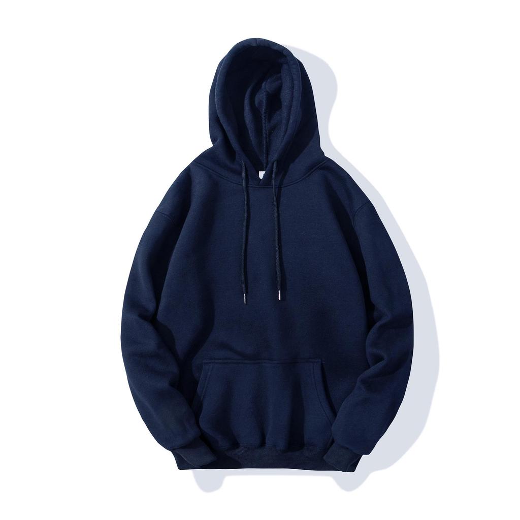 Men's Solid Color Fleece Hoodie with 3D Patch Pocket - Autumn/Winter Collection