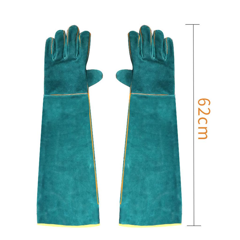 Anti-Bite Safety Gloves Ultra Long Leather Green Pets Grip Biting Protective Gloves for Catch Dog