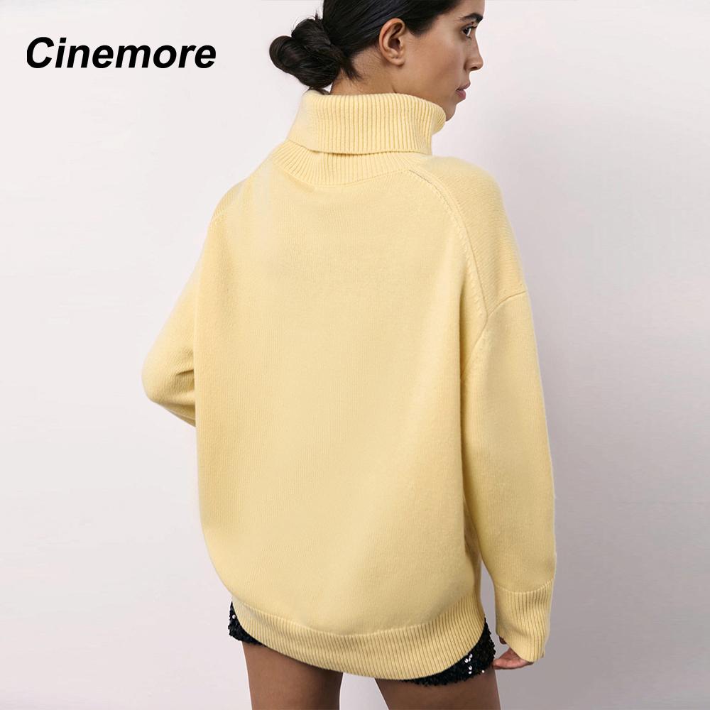 Cinemore Spring Autumn Women's Sweater Solid Oversize Casual Pullovers Warm Basic Long Sleeve Top O Neck Knitted Jumper Sweater