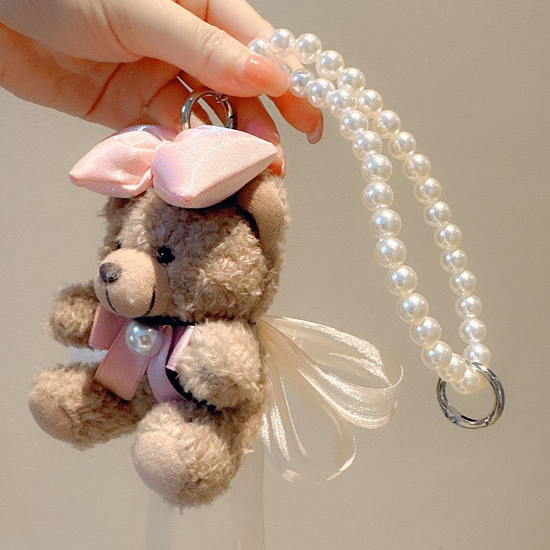 Универсальная подвеска «Маленький медвежонок»: Милая плюшевая цепочка для мобильного телефона с жемчугом и бантами