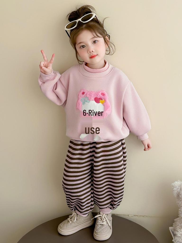 Осень 2025 Комплект из двух предметов: мультяшный свитшот для девочек - Модная повседневная одежда для маленьких девочек