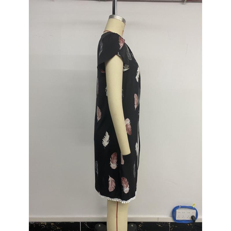 Женское летнее платье с кружевным лоскутным принтом и перьями