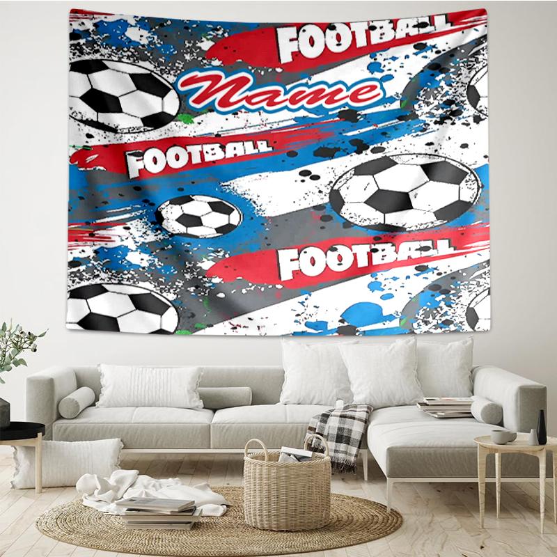 Custom Name Soccer Print Tapestry, Backdrop, Easy Setup, Ideal for Bedroom, Office & Living Room, with Aesthetic Wall Hanging Decor.