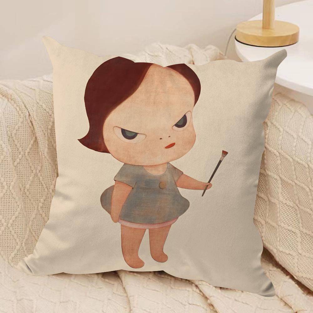 YYoshitomo Nara Art Cushion Cover Soft Plush Fabric DoubleSided Printed Cushion Covers for All Seasons Home Decor