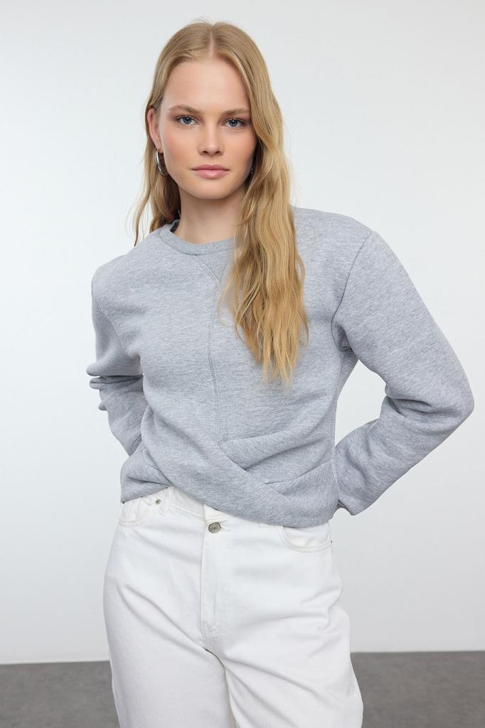 Женская модная стильная толстовка сиреневого цвета с детальной детализацией, толстая внутри флисовая вязаная толстовка с круглым вырезом