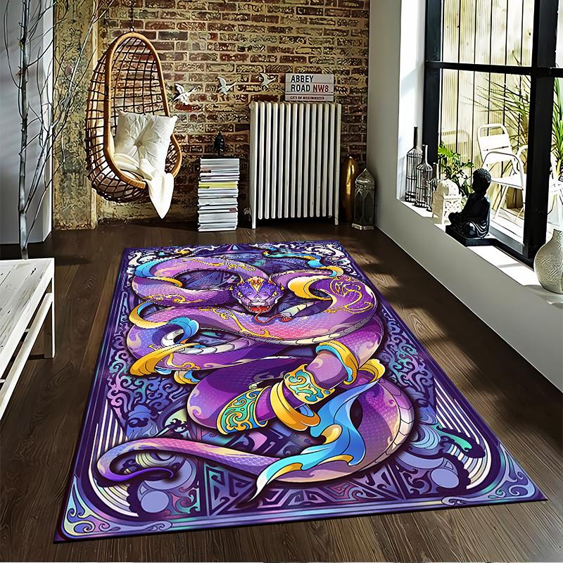 "Purple Mythical Dragon Carpet with Golden Details for Home Decor" Suitable for use as an anti-slip for living room bedroom sofas
