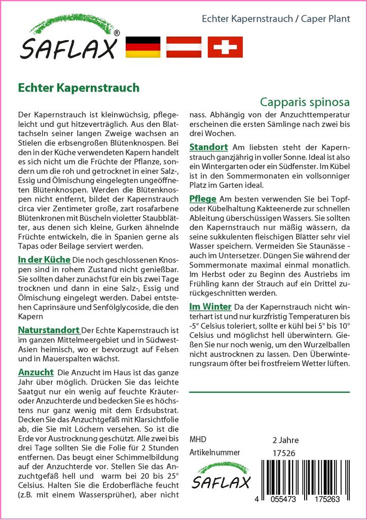 SAFLAX Garden in the Bag - Каперсы - 25 семян - С субстратом в подходящем пакете - Capparis spinosa