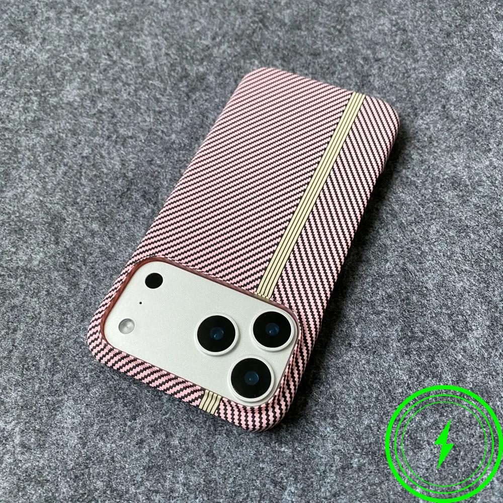 Тонкий Прочный Магнитный Чехол с Узором из Углеродного Волокна и Кевлара Для IPhone 17 Air 16 Plus 15 14 13 Pro Max Безрамочный Ударопрочный Жесткий Чехол