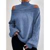 Off-the-shoulder Sweater Pullover for Autumn and Winter, New Loose Semi-high Neck Lantern Sleeve Knitted Sweater for Women