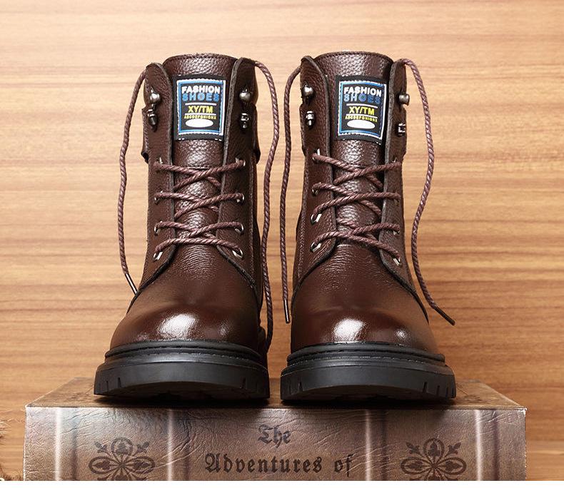 Мужские зимние ботинки из натуральной кожи с высоким берцем: Рабочие ботинки Martin из толстой коровьей кожи с бархатной подкладкой