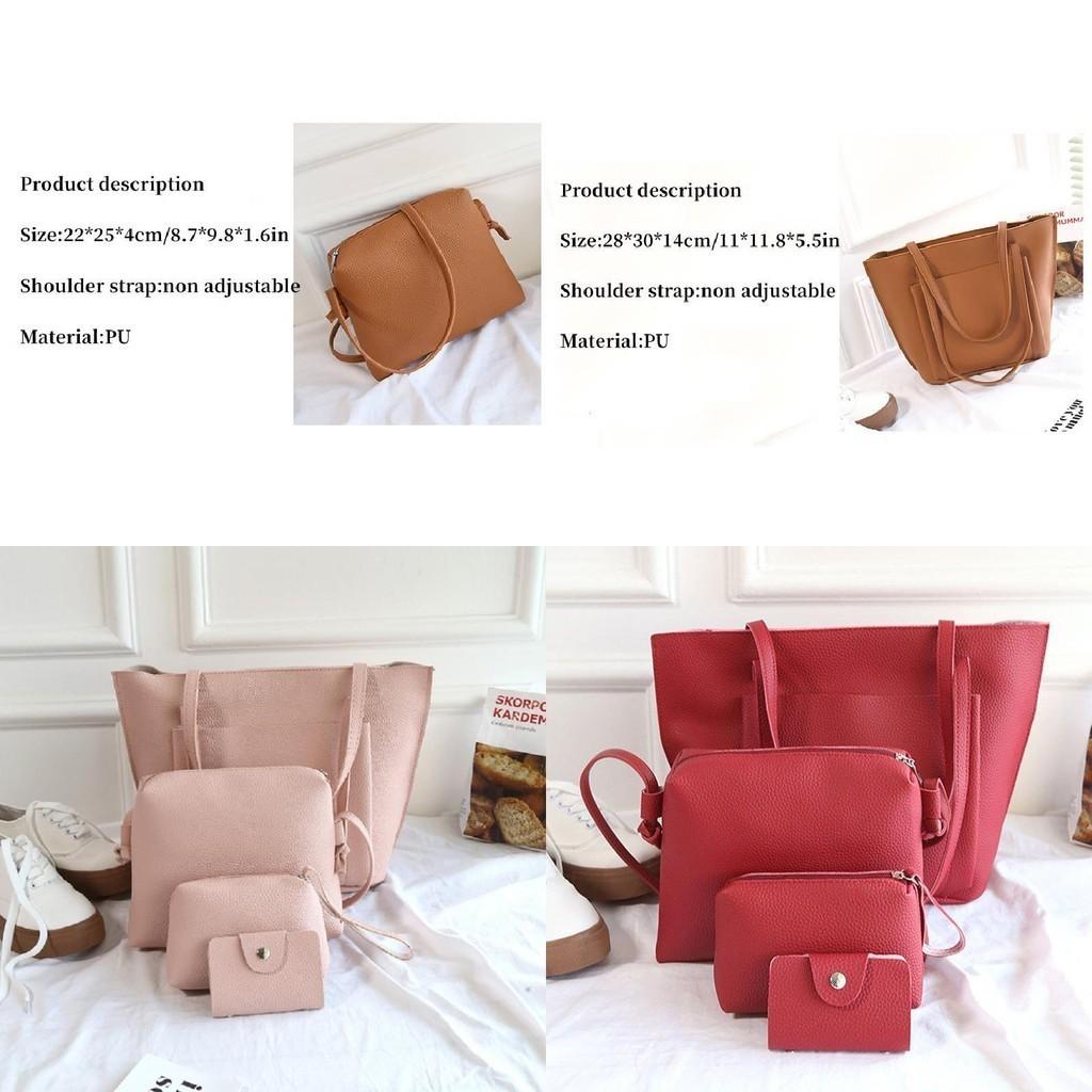4pcs Lychee Pattern Womens Bag Single Shoulder Bag Cross Bag Handbag Bag Card